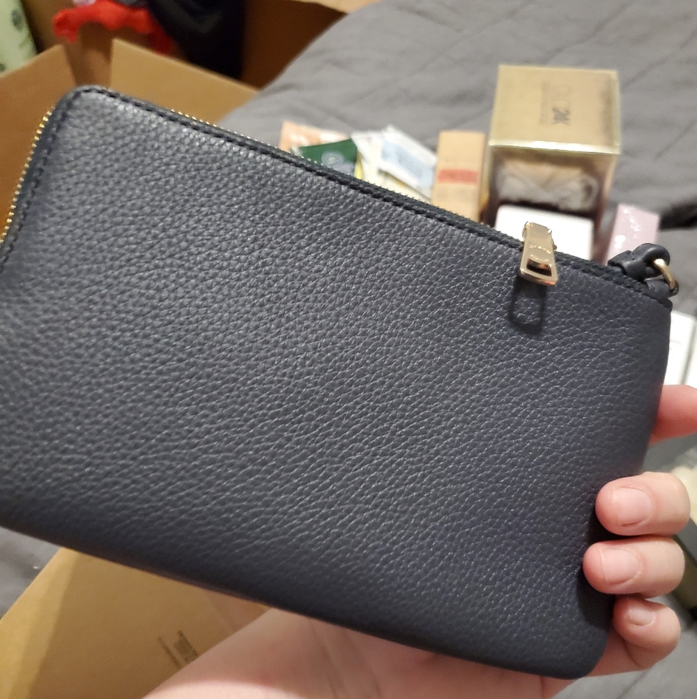Coach Navy Wristlet with Gold Accents Double Zip Wallet - Picture 9 of 11